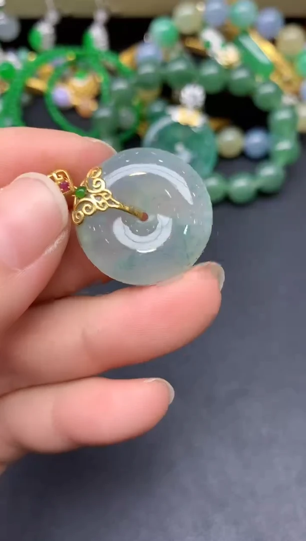 颈饰18K金镶嵌翡翠164-雪姐翡翠天天见