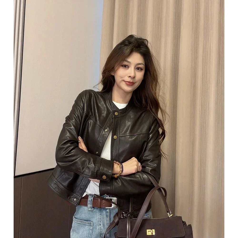 初秋季网红同款时尚百搭气质女装短款加棉皮衣外套