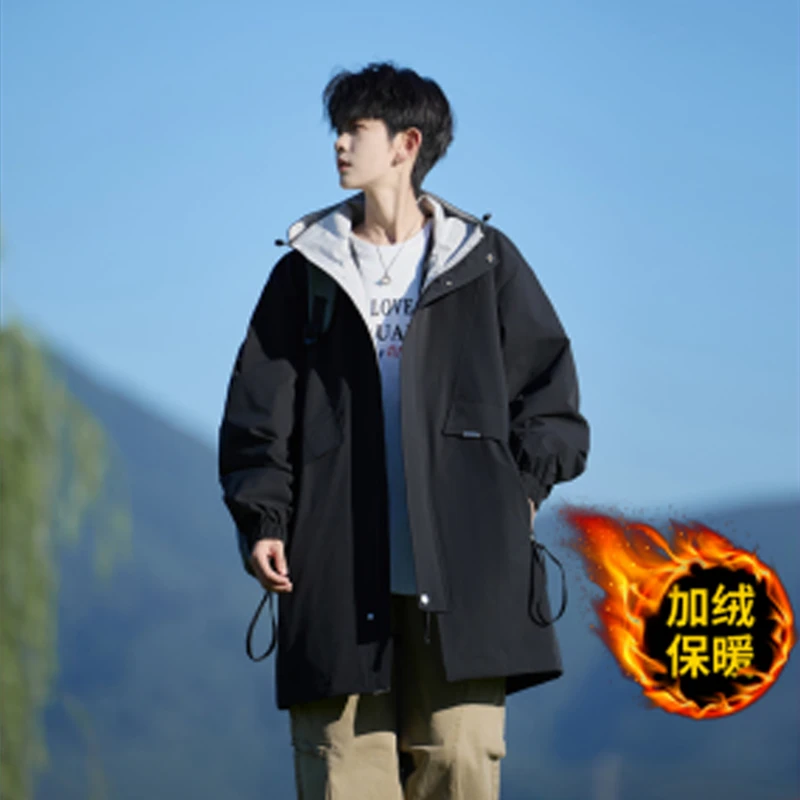 大码春秋男士防风户外风衣休闲ins风宽松连帽棉服