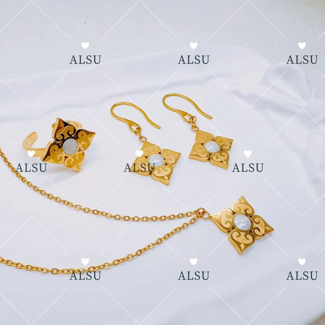 合金项链 ALSU原创经典百搭轻奢民族风项链耳环戒指三件套时尚