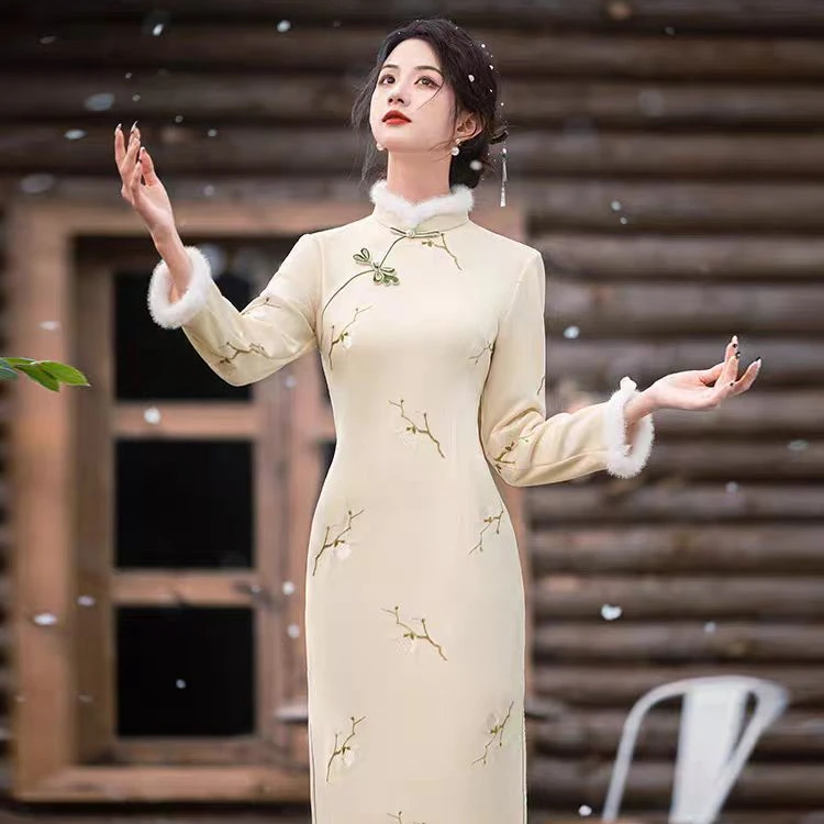 恬子梦 T650 冬季新款  花样年华 裙长110 加绒加厚长袖旗袍