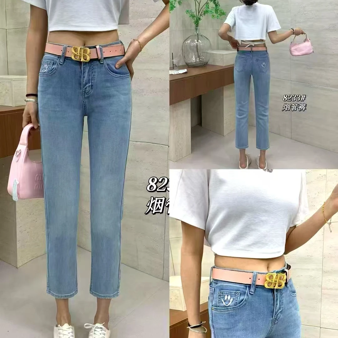 春秋季新款女装牛仔超软法棍裤烟管裤高腰高弹百搭显高显瘦