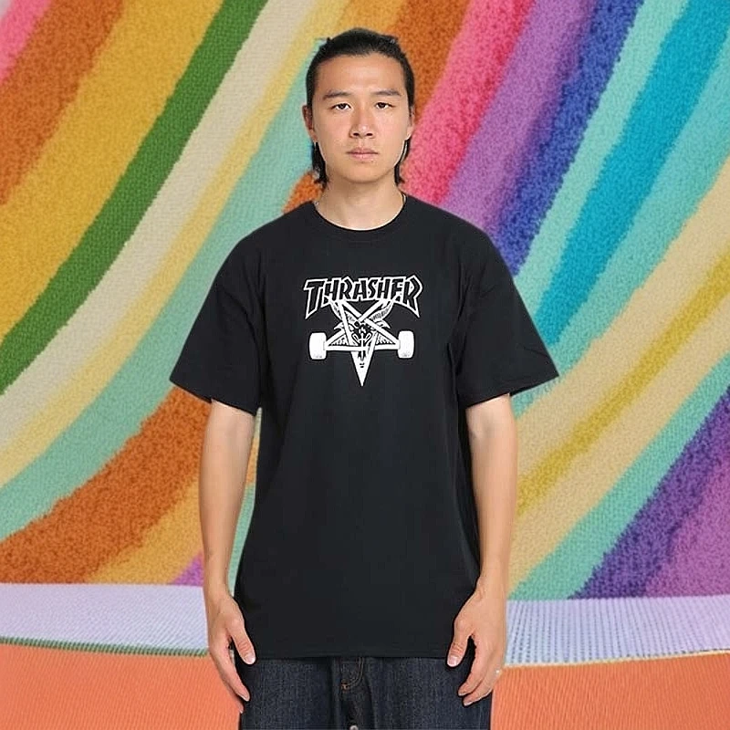 羊角赛车印花短袖休闲圆领夏季复古短袖男t恤高级感t恤男宽松日系