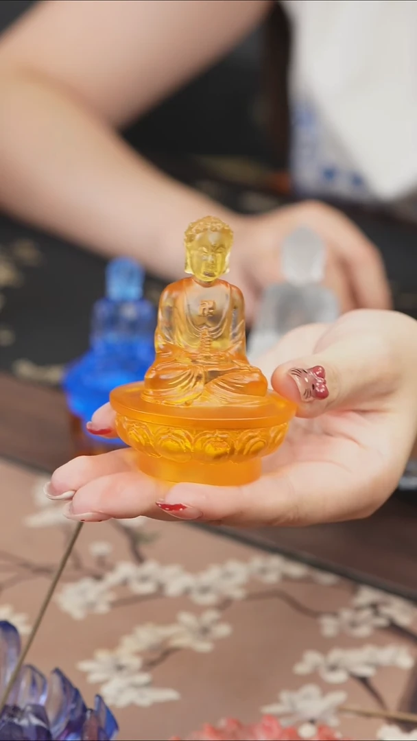 手工艺品琉璃黄色药师佛茶宠摆件