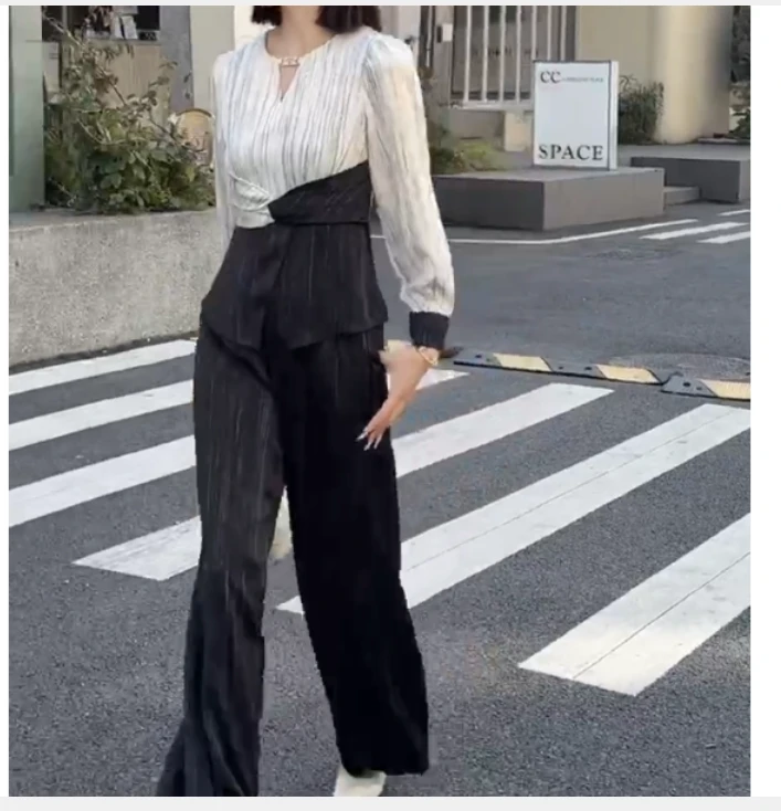 2025春季新款网红同款洋气减龄气质休闲修身拼接套装女叶Z