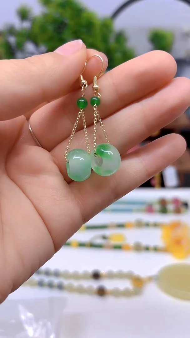 翡翠14K金镶嵌耳饰DIY款E624