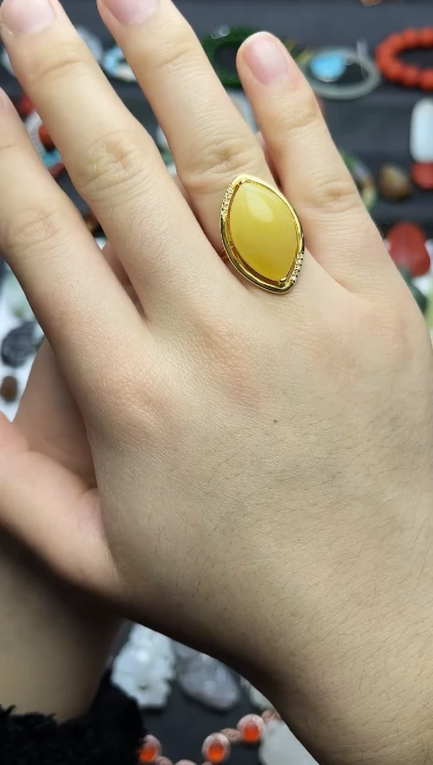 银S925镶嵌蜜蜡戒指椭圆戒指06