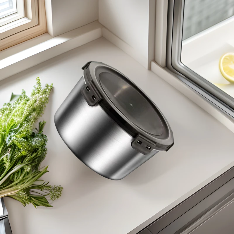 加厚不锈钢圆形保鲜盒食品级饭盒手提密封盒水果便当盒冰箱收纳盒