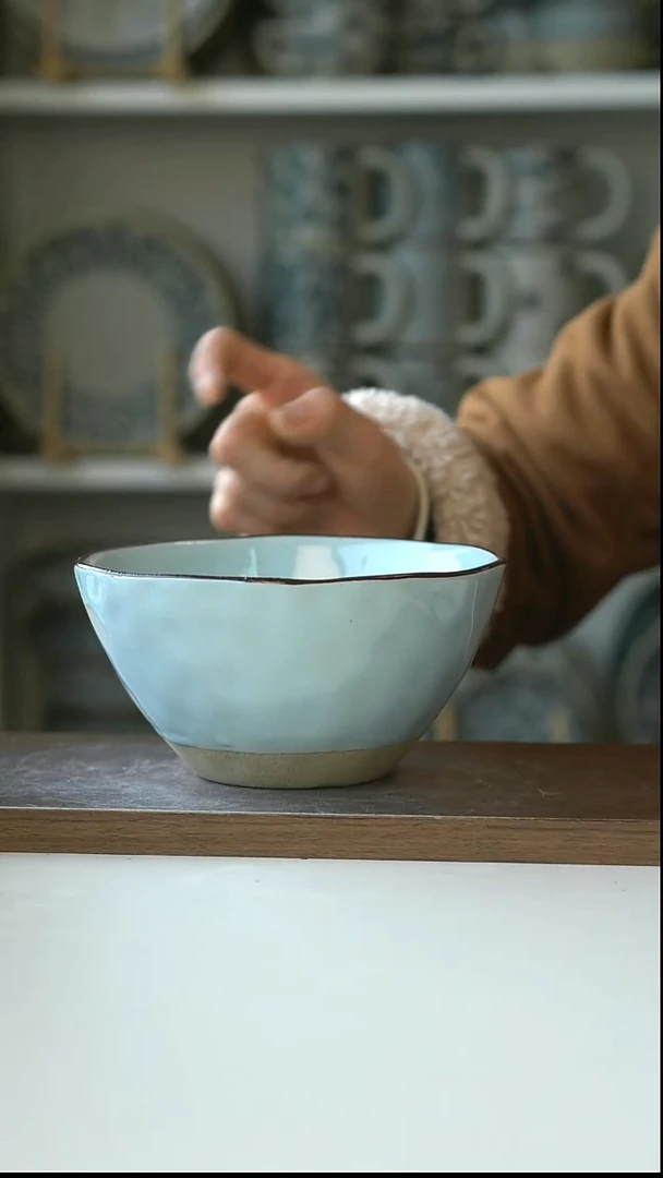 陶出德国蒂芙尼蓝面汤碗15cm@4-2@微瑕
