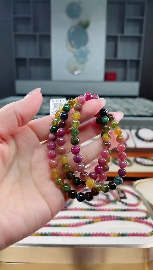 未镶嵌老矿碧玺彩虹三圈手串7mm+碧玺（多样性发一条）T