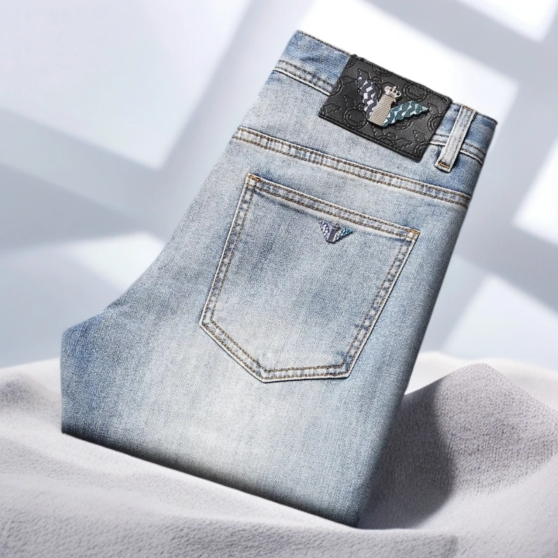 宾斯洛特夏季薄款牛仔裤男时尚潮流弹力修身小直筒青年男装长裤子