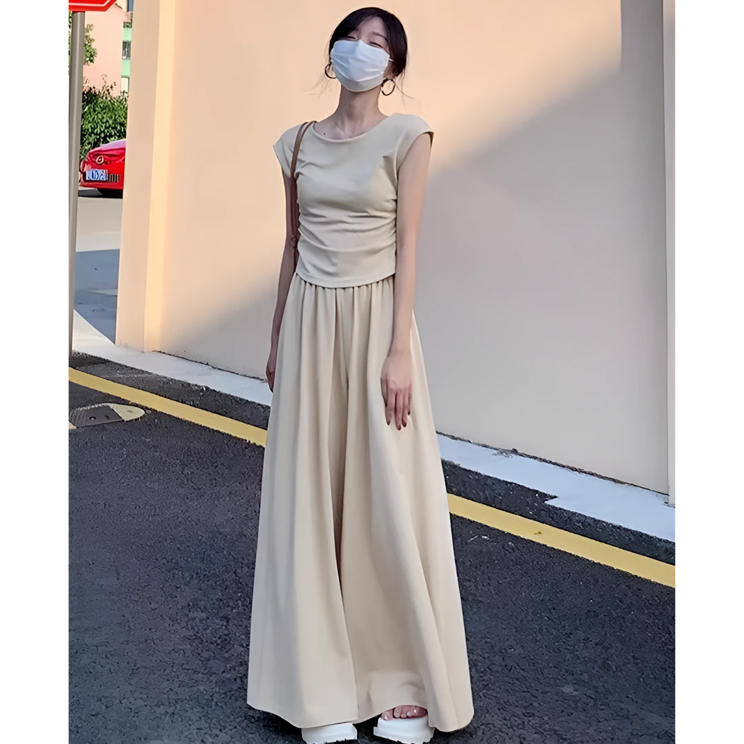 大码时尚减龄胯大腿粗屁大显瘦套装韩系气质阔腿裤两件套女装夏