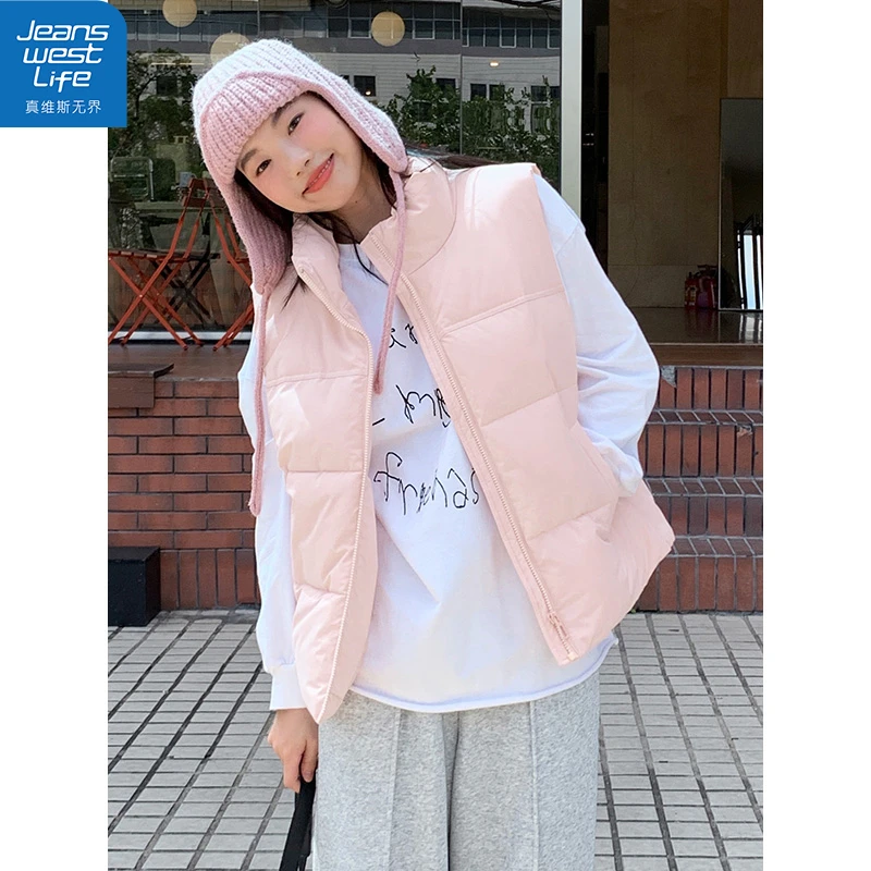 真维斯无界女士棉马甲秋冬休闲风宽松立领无袖显瘦款百搭新款上衣