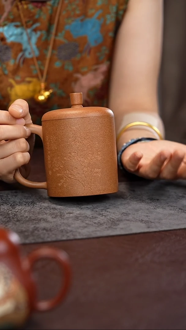 茶杯紫砂段泥盖杯 刻绘