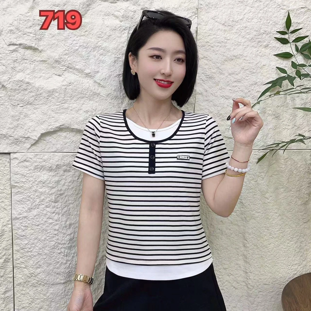 YBD719（聚水潭）韩版圆领女短款洋气时尚百搭气质休闲女士短袖