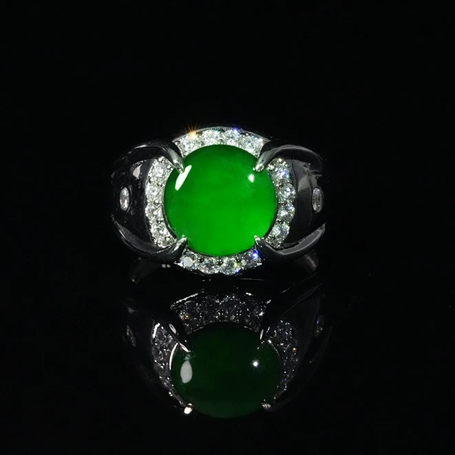 【小胖翡翠】天然A货翡翠蛋面戒指冰绿轻奢日常百搭款-多样性发1