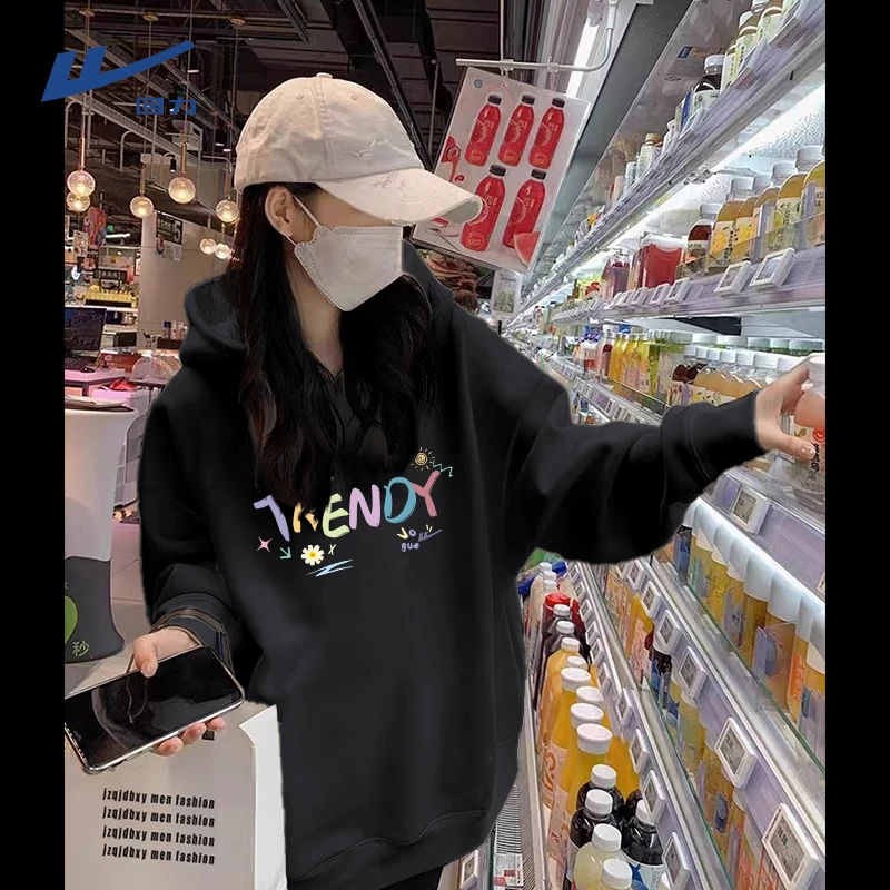 回力连帽卫衣女2025新款宽松显瘦运动外搭独特漂亮小衫早秋穿搭L