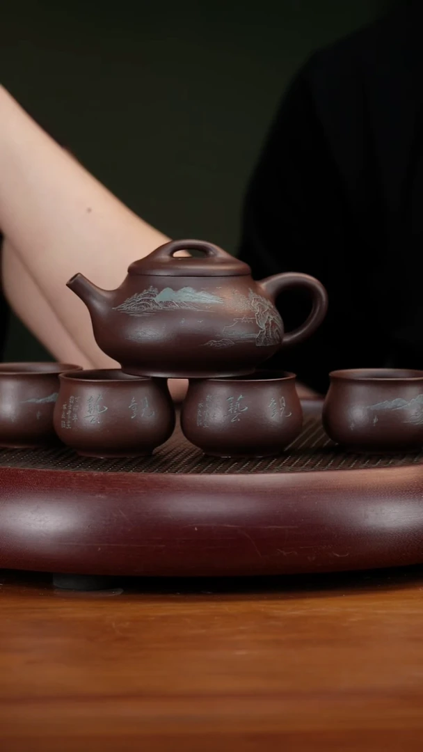 茶壶紫砂66TYL础瓢套组 老紫泥230cc