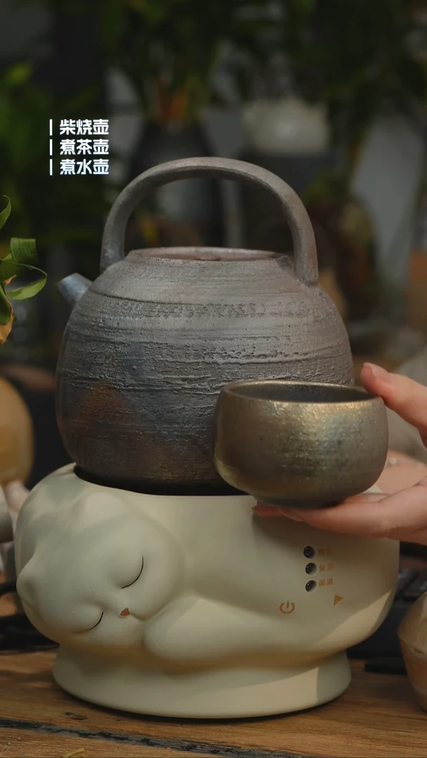 铁胎柴烧1200cc 一壶一龙窑禅定杯（可备注有字无字）