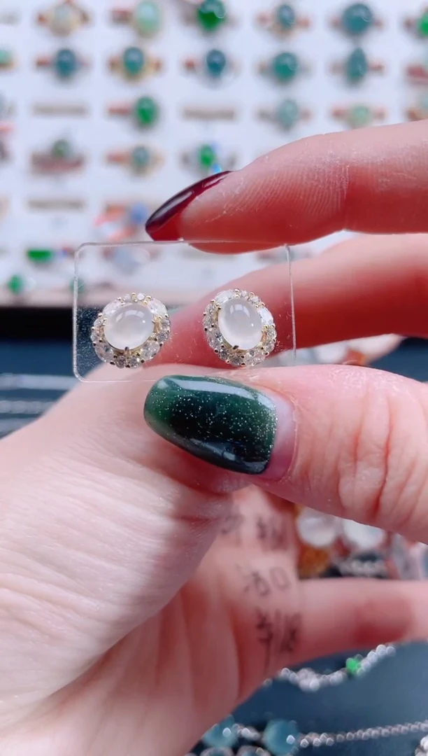 银S925镶嵌翡翠耳饰天然翡翠