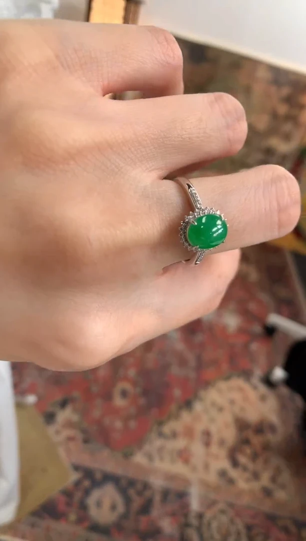 翡翠戒指18K金镶嵌戒指#14圈上下两个圈口免费改