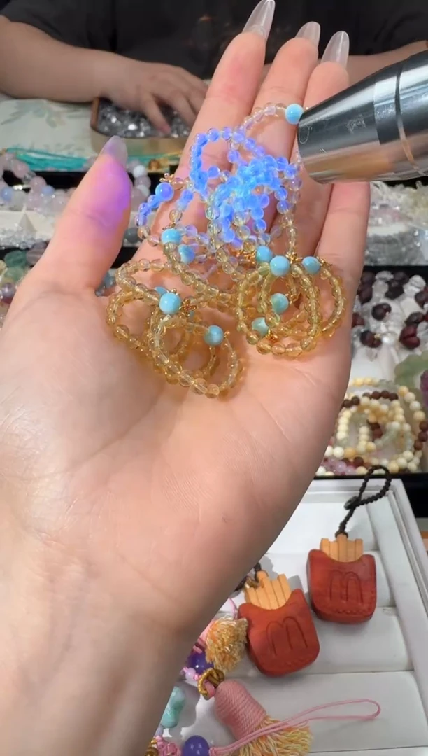 琥珀银S925镶嵌戒指C001蓝珀海纹顶珠戒指