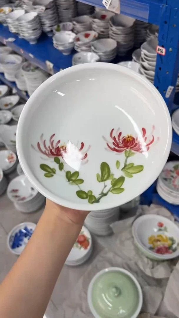 瓷片景德镇陶瓷食品级手绘釉中彩-大月亮盘