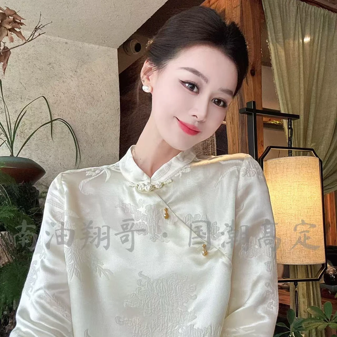 XIANGGE.【梅兰竹菊】新中式国风时尚百搭立领衬衣妍HF-870178