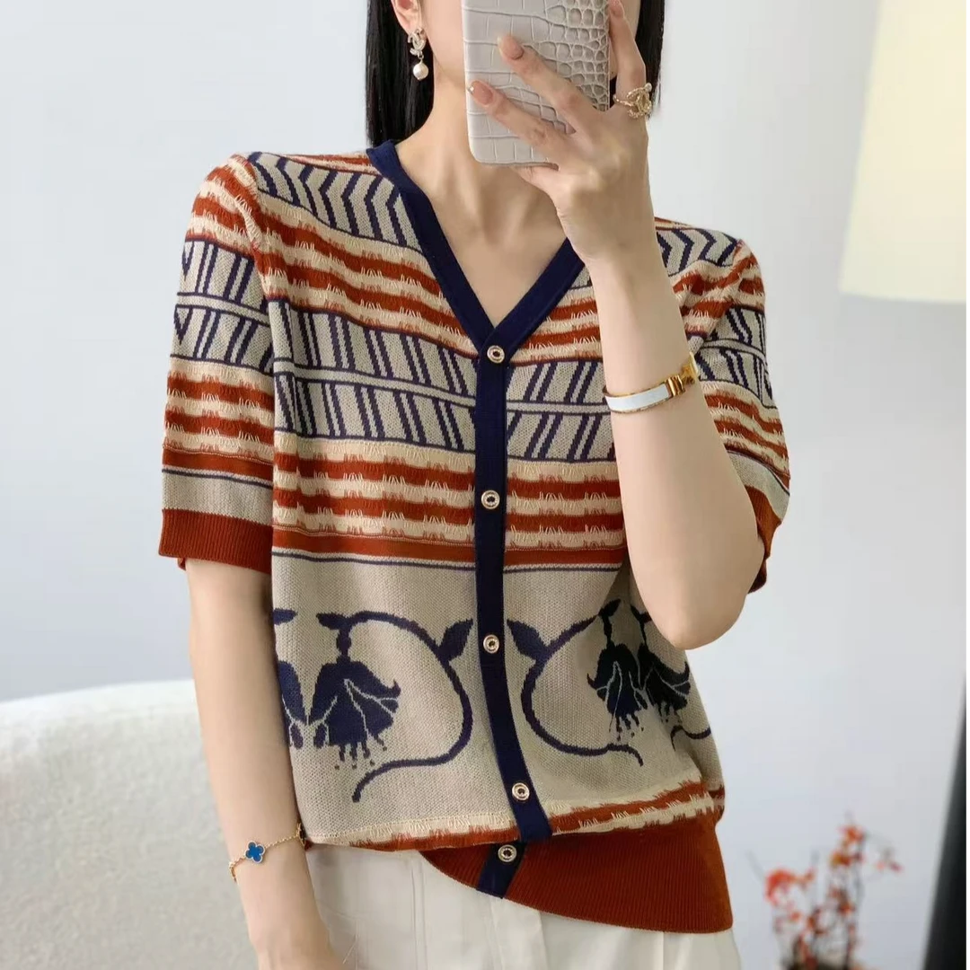 25年新款V领针织开衫100莱塞尔天丝薄款上衣