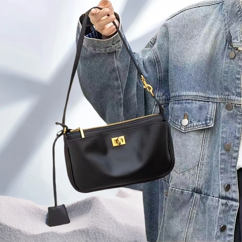 头层牛皮腋下凯莉包真皮锁扣小方包机车手提包单肩法棍包斜挎包