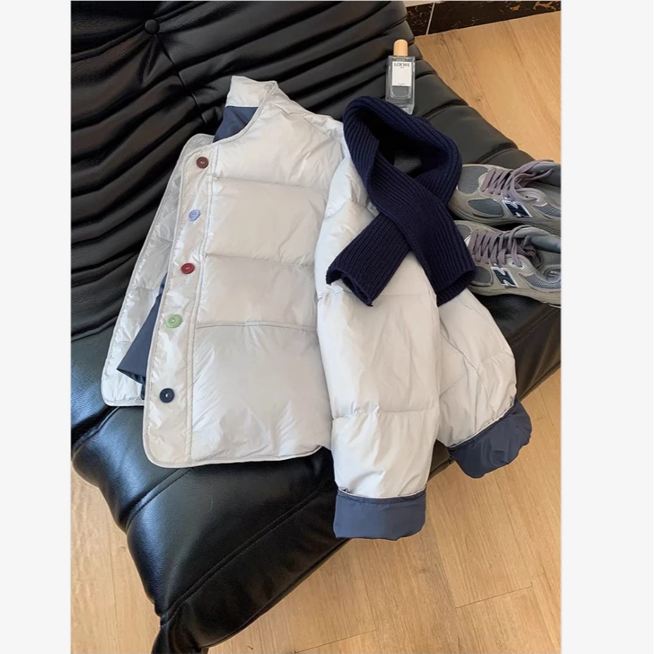 6061#新款2024撞色韩系温柔风气质女小个子显瘦圆领棉衣外套