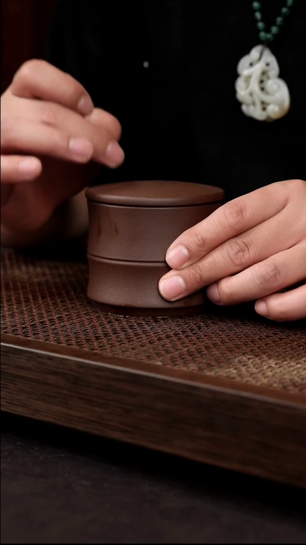 茶壶紫砂紫泥竹节茶叶罐