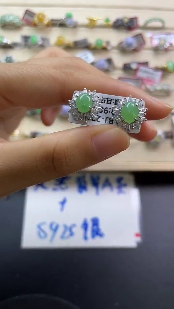 银S925镶嵌戒指翡翠翡翠 蛋面 银S925镶嵌