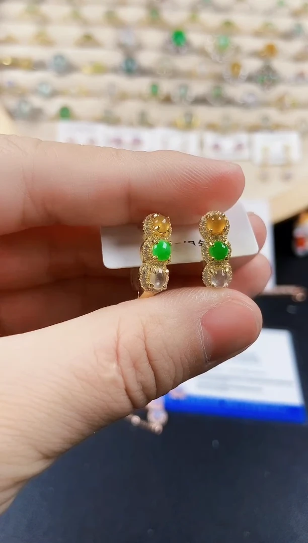翡翠银S925镶嵌耳饰12349