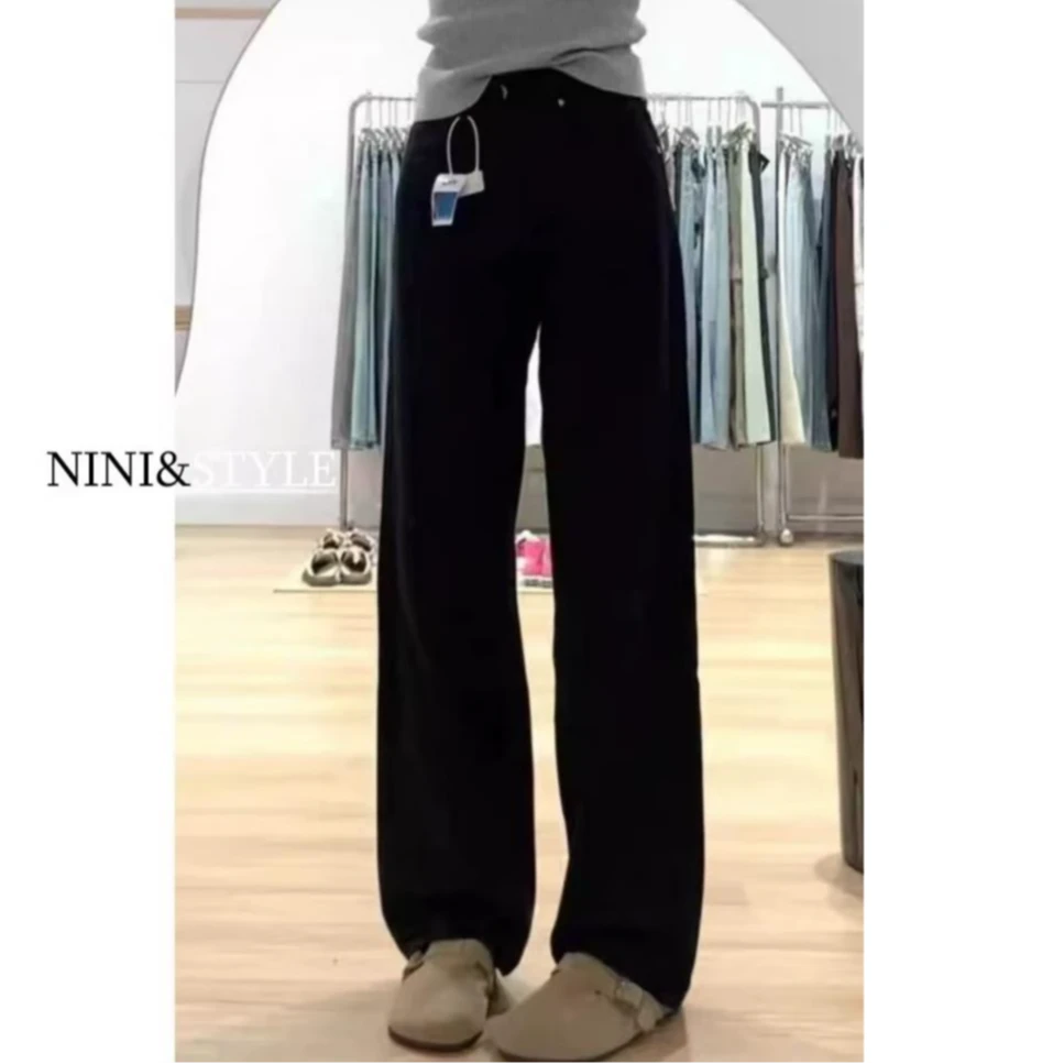 早秋韩版宽松牛仔阔腿裤显瘦休闲时尚百搭高腰直筒垂感女裤a223