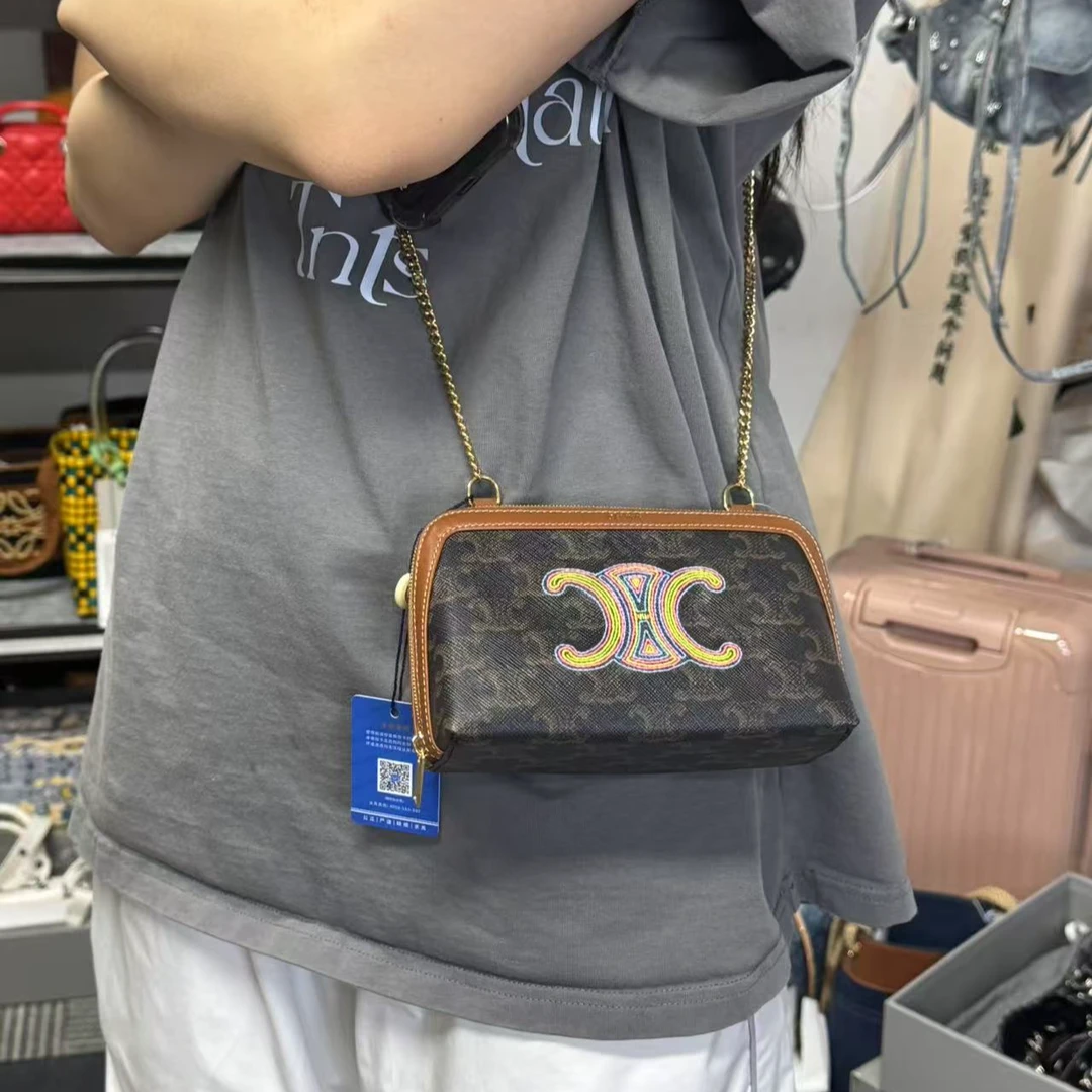 95新 Celine/思琳 坤球奢选celine skp限量刺绣凯旋门斜挎包