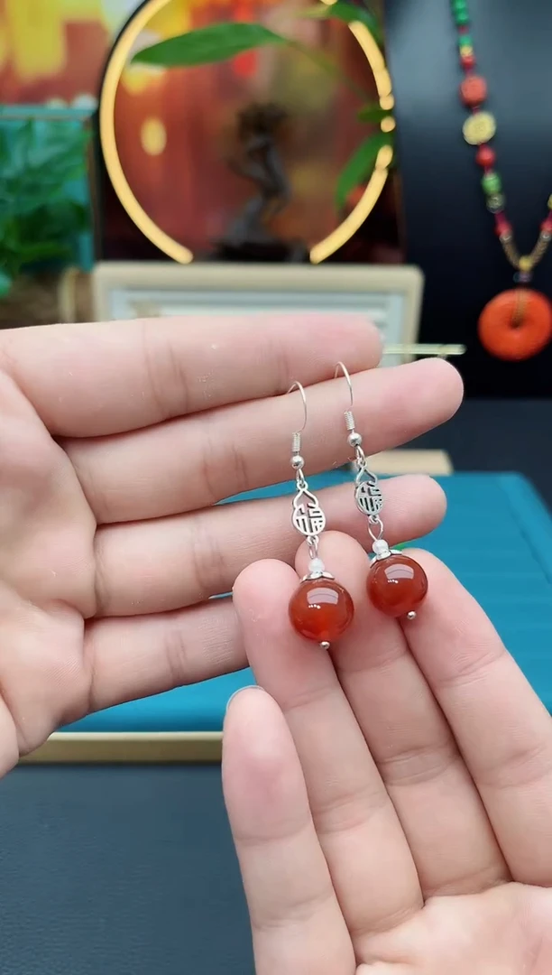 玛瑙/玉髓耳饰银S925镶嵌230