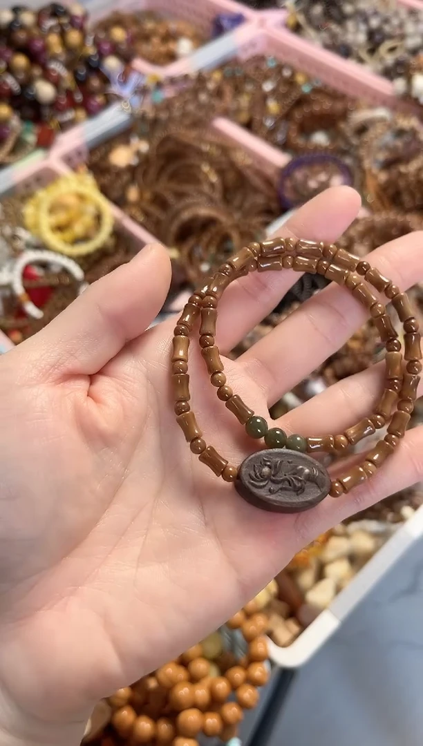 未镶嵌手串和田玉库克竹节双圈搭配和田玉（佛手花）