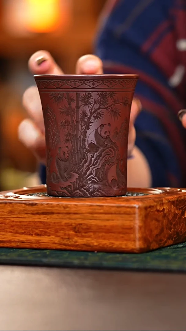 茶杯紫砂朱泥五福杯