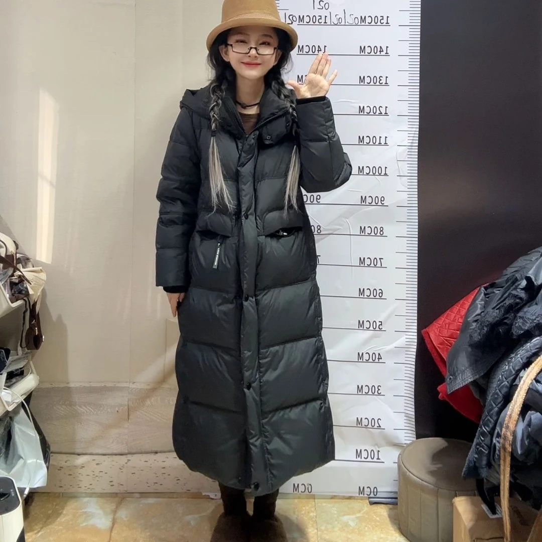 小个子定制2025冬季新款长款连帽休闲宽松黑金羽绒服