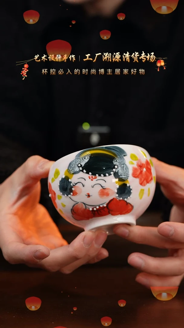 【闪购商品】杯手艺人手绘釉下彩异形器物