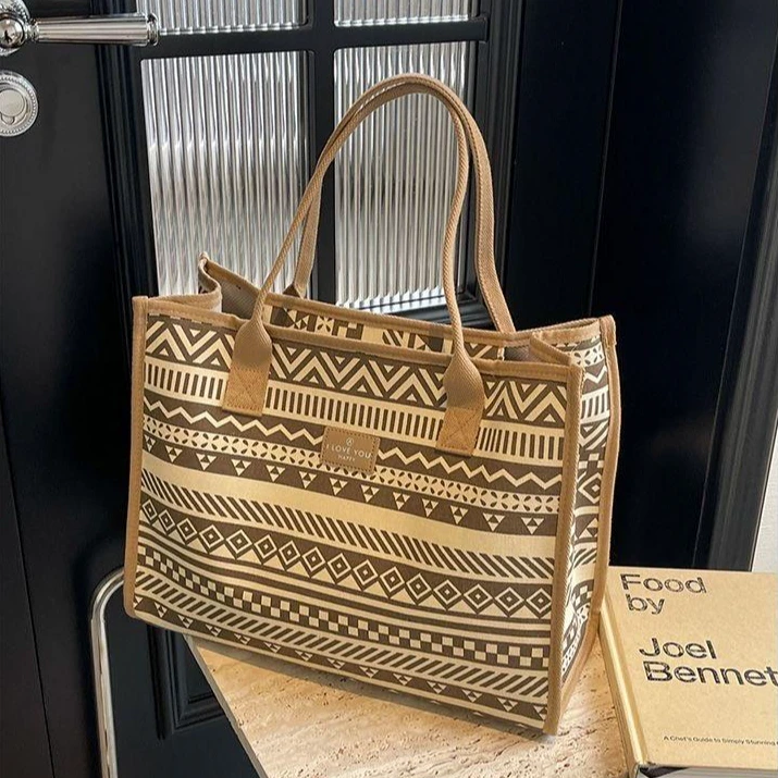 单肩包复古包包几何图帆布手提袋上班通勤托特包个性旅行包