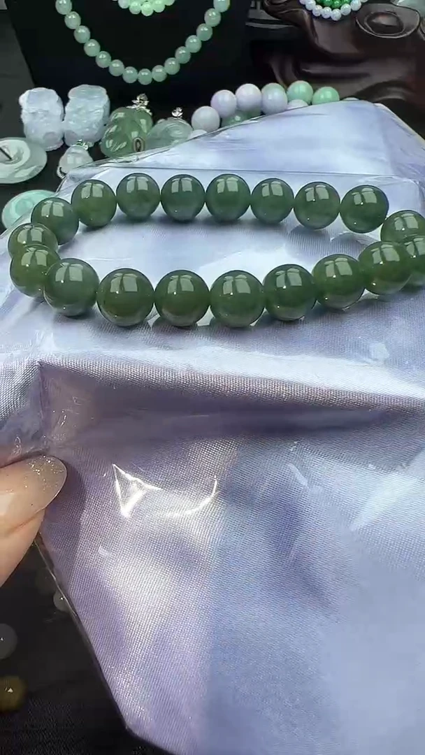 未镶嵌手串翡翠老油青卡10点几