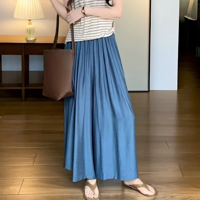 【运费险+原版现货】十三行欧货韩版克莱因蓝高腰大阔腿慵懒裤