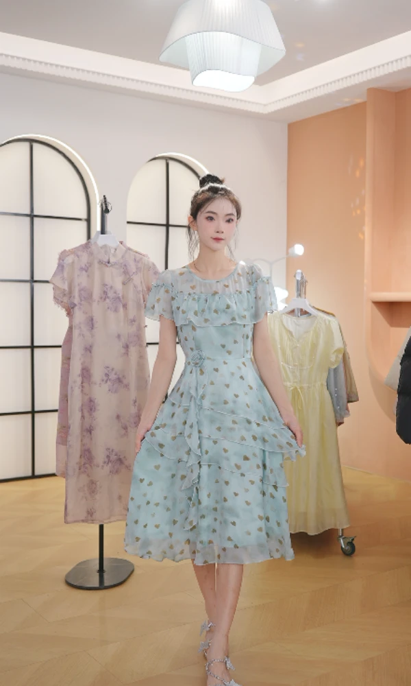 【送运费险】M1629 夏季新款高档洋气新中式收腰显瘦连衣裙女时尚