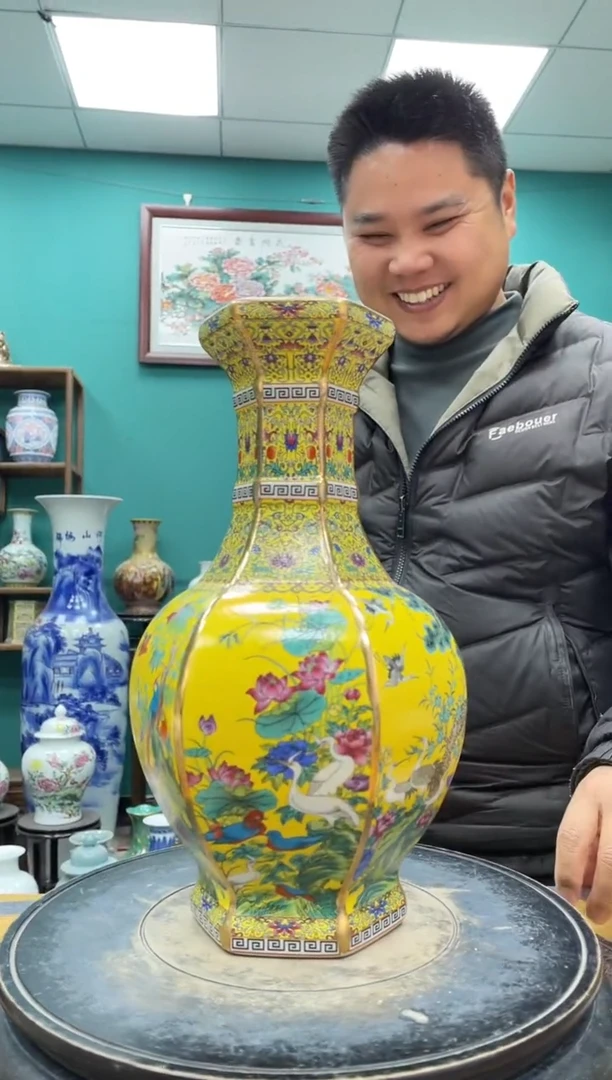 摆件中号黄色六方珐琅