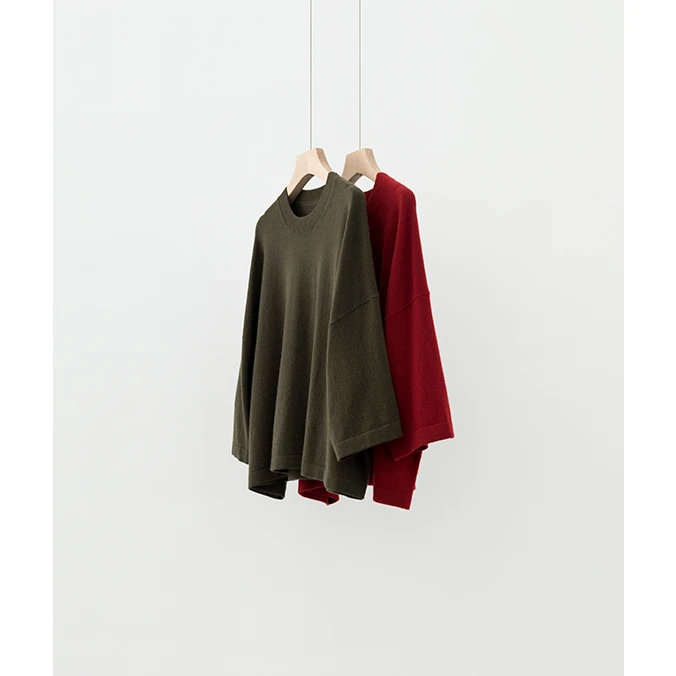 落肩廓形圆领羊绒中袖针织衫ZZS4I0906