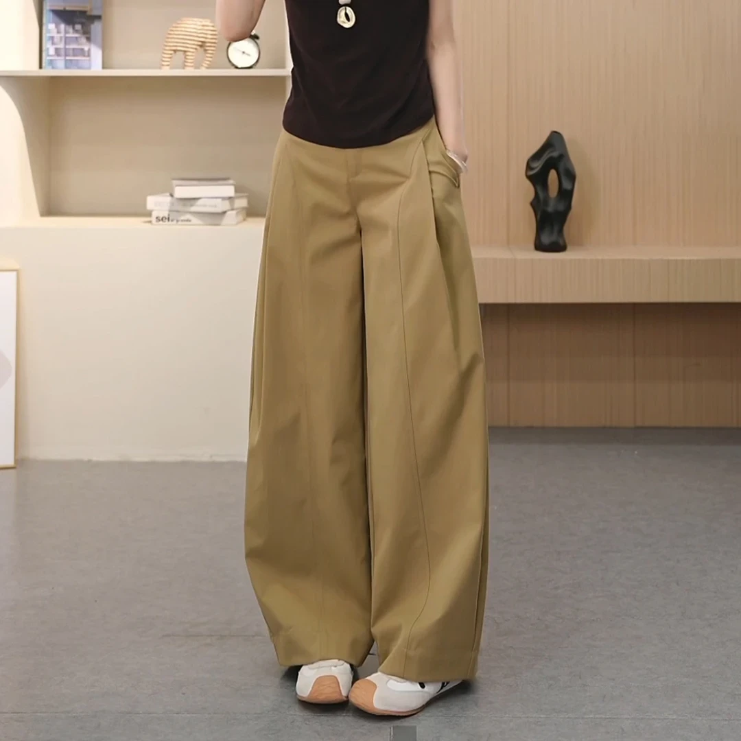 2025秋季新款褶皱复古阔腿裤宽松休闲显瘦设计感高腰休闲裤子女