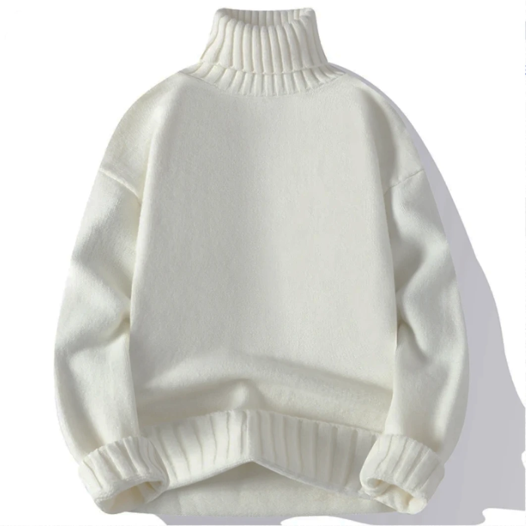 NGGMH加绒款高领纯色毛衣扭花毛衣男加厚纯色宽松针织毛线衣