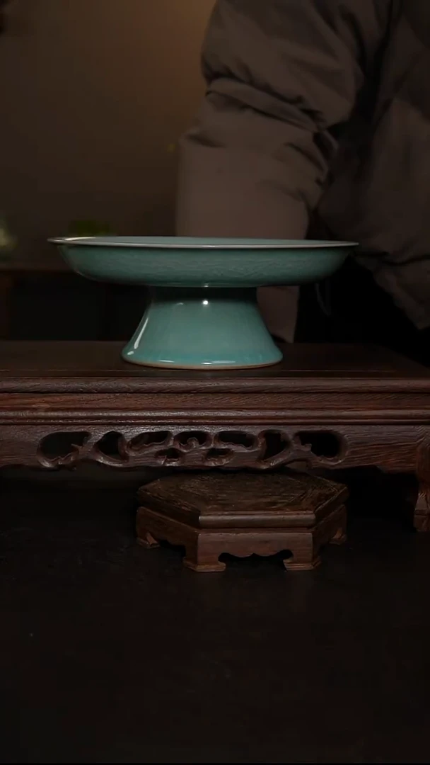 摆件瓷仿古手工高足果盘